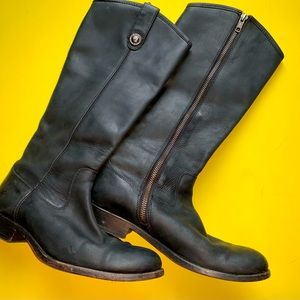 Frye Melissa black leather zip boots womens 6